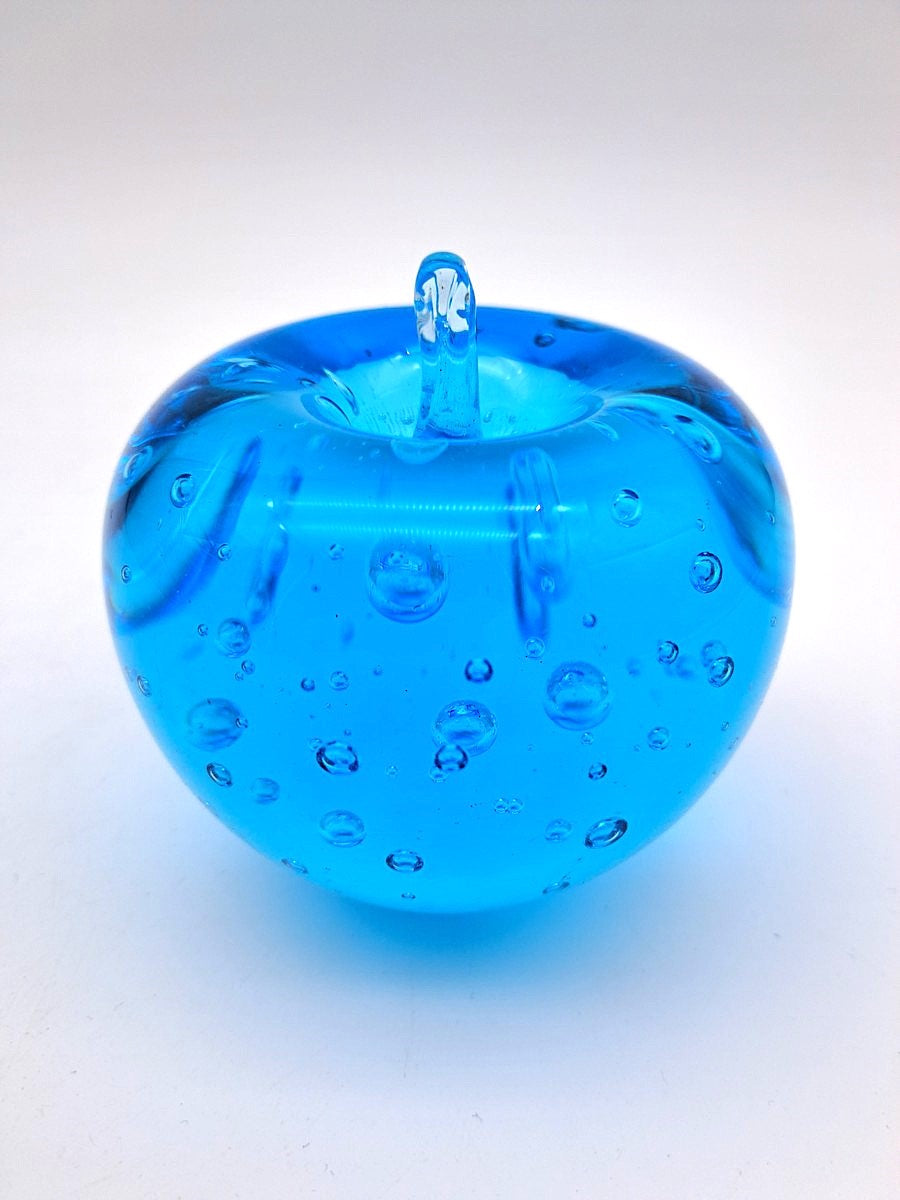 Vintage Blue Art Glass Apple Paperweight