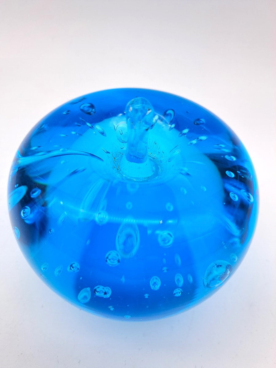 Vintage Blue Art Glass Apple Paperweight