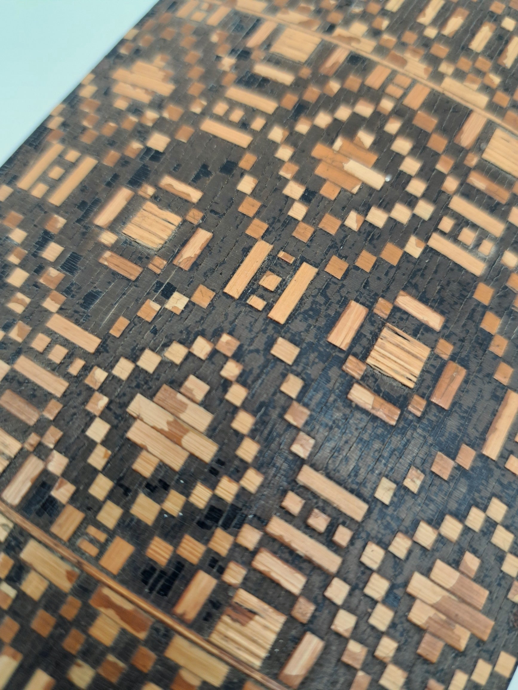 Vintage Straw Marquetry Domed Trinket Box, Intricate Geometric Mosaic Inlay