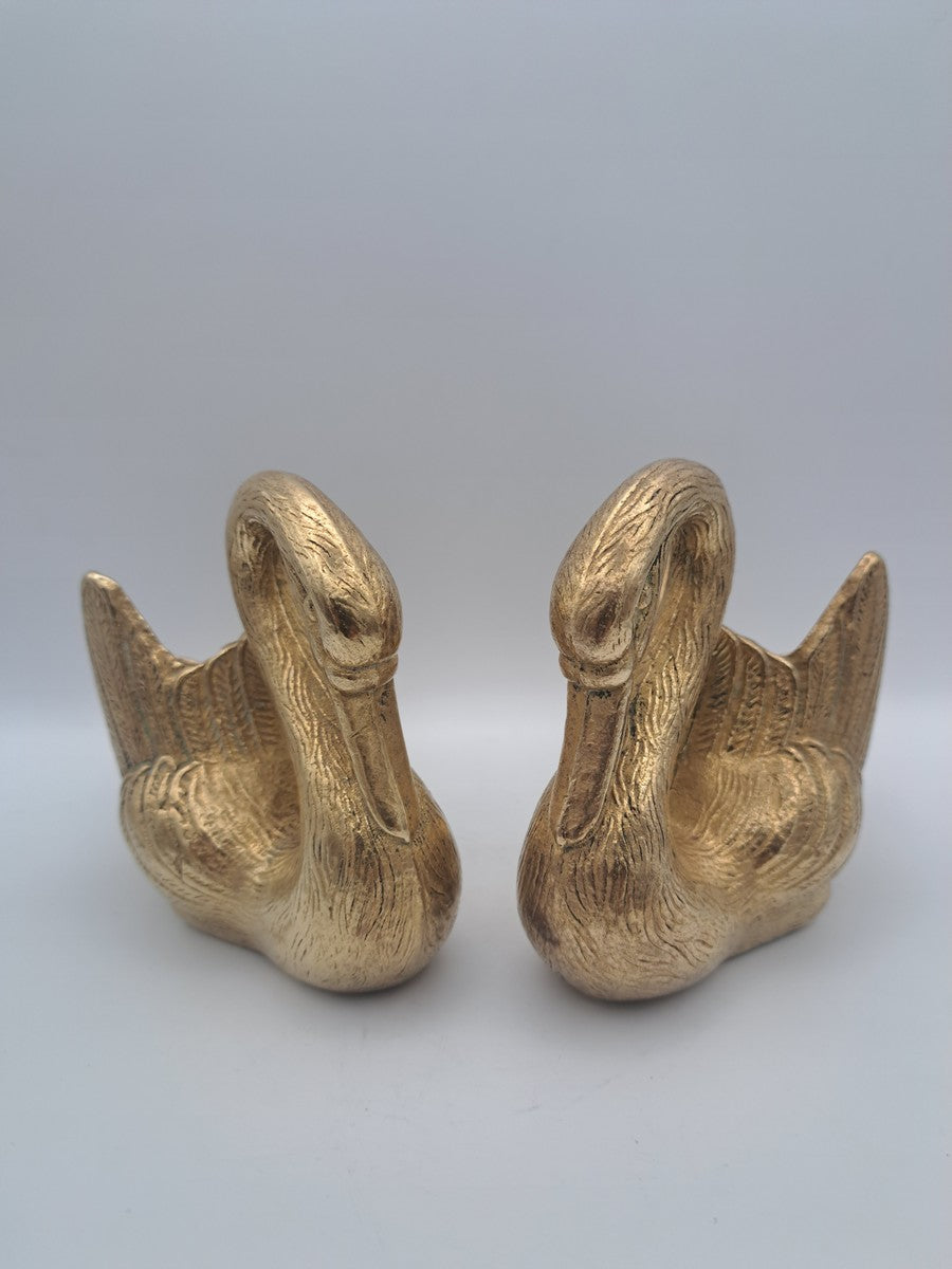 Pair of Solid Brass Swan Planters/ Figures
