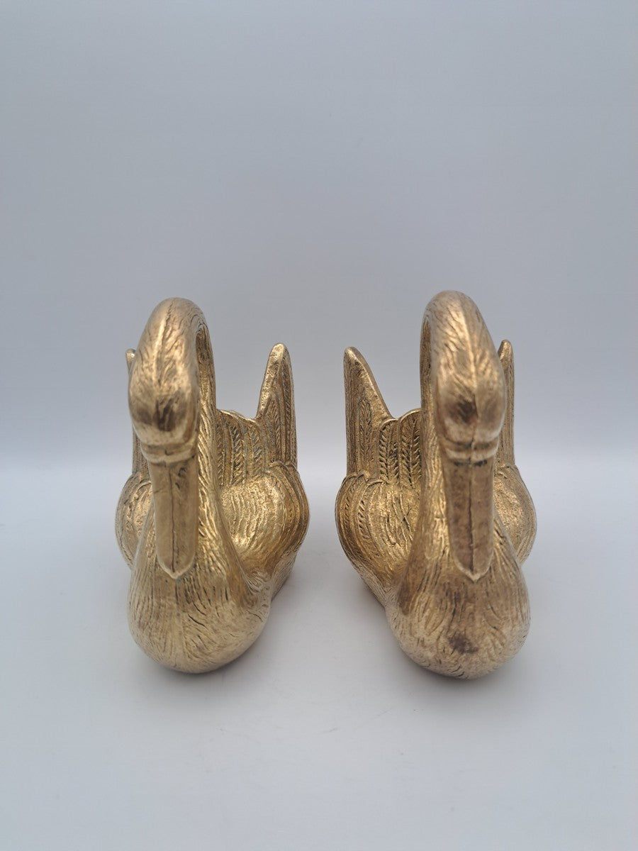 Pair of Solid Brass Swan Planters/ Figures