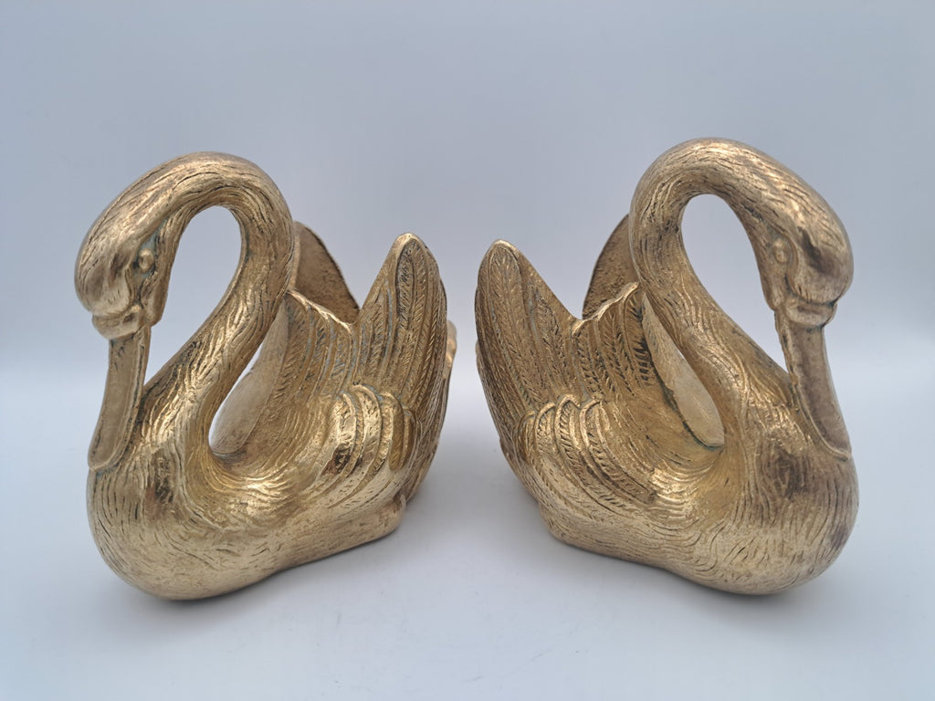 Pair of Solid Brass Swan Planters/ Figures