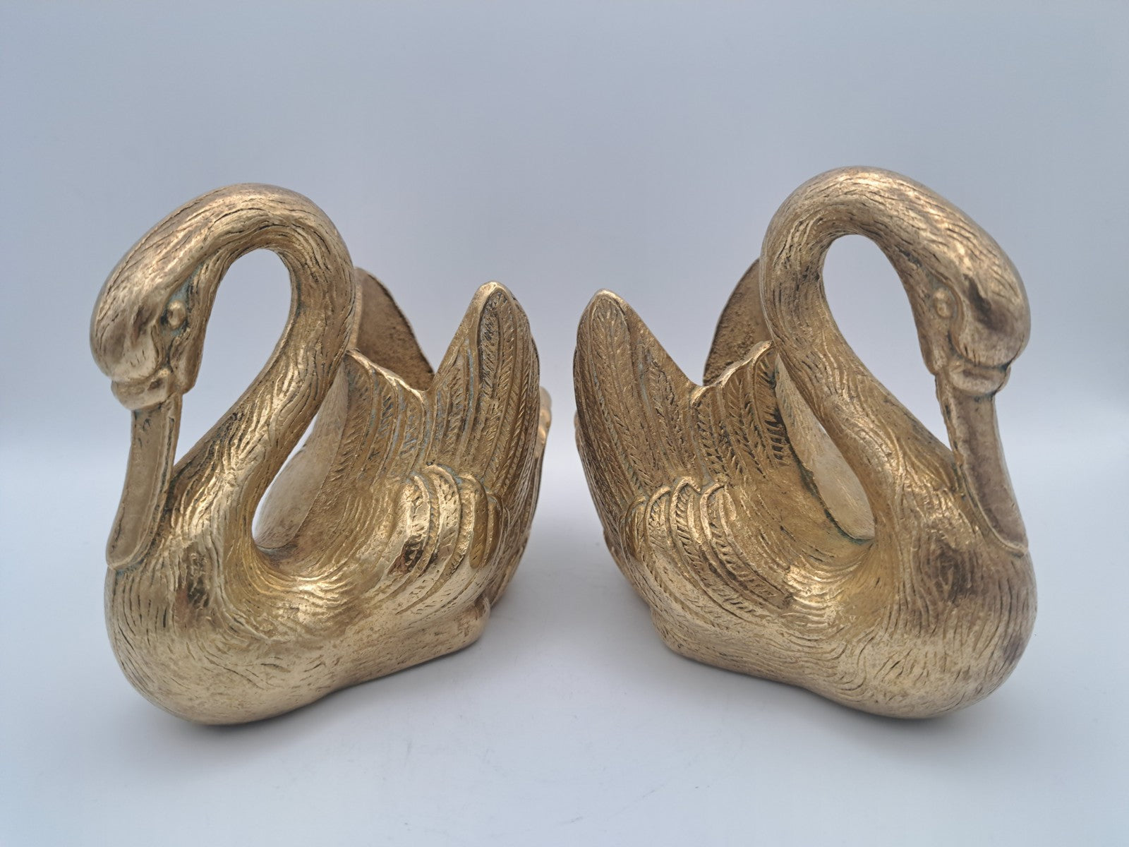 Pair of Solid Brass Swan Planters/ Figures