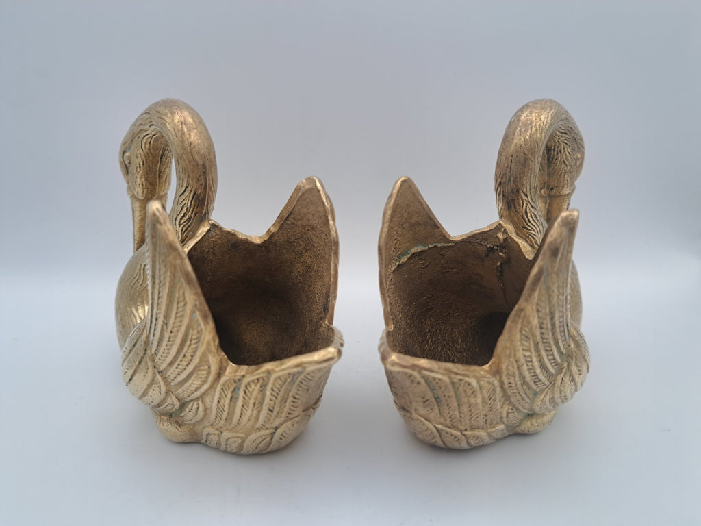 Pair of Solid Brass Swan Planters/ Figures