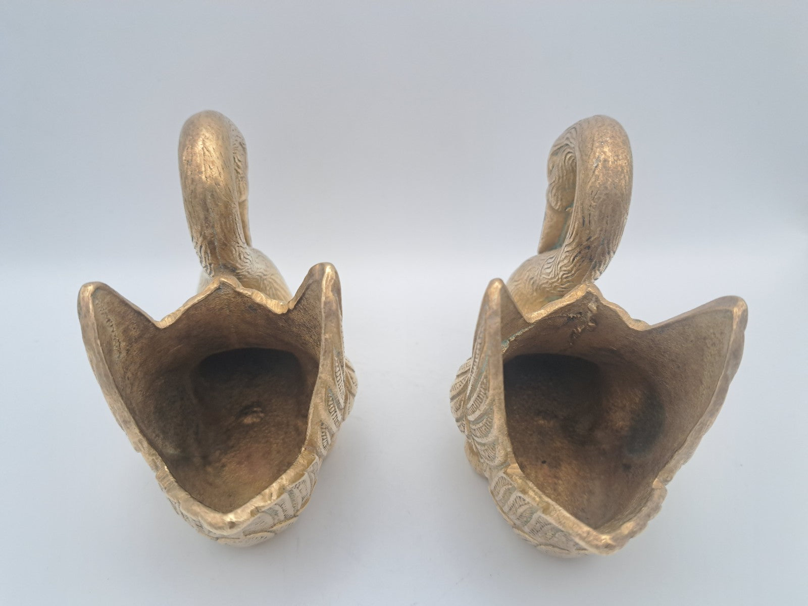 Pair of Solid Brass Swan Planters/ Figures