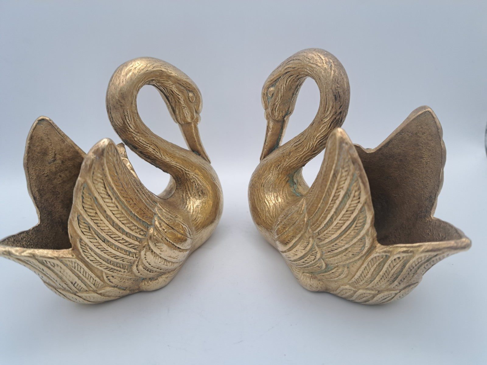 Pair of Solid Brass Swan Planters/ Figures