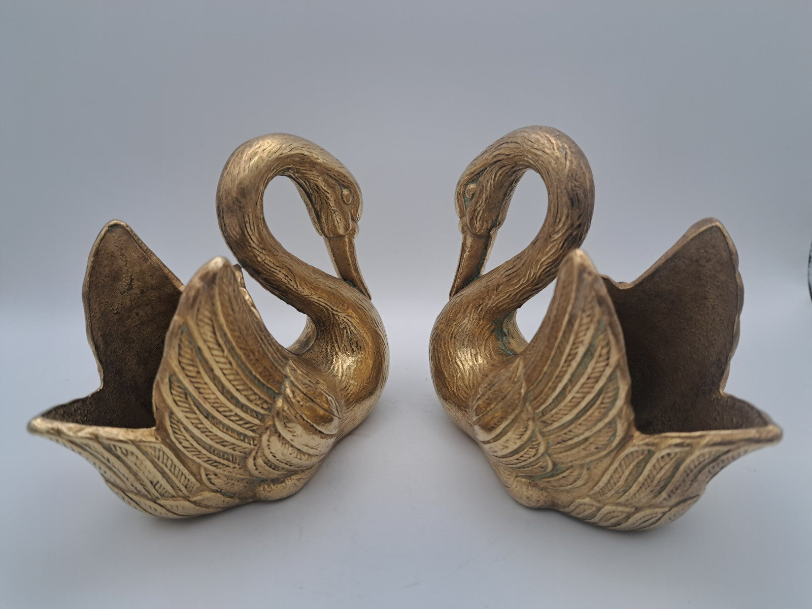 Pair of Solid Brass Swan Planters/ Figures