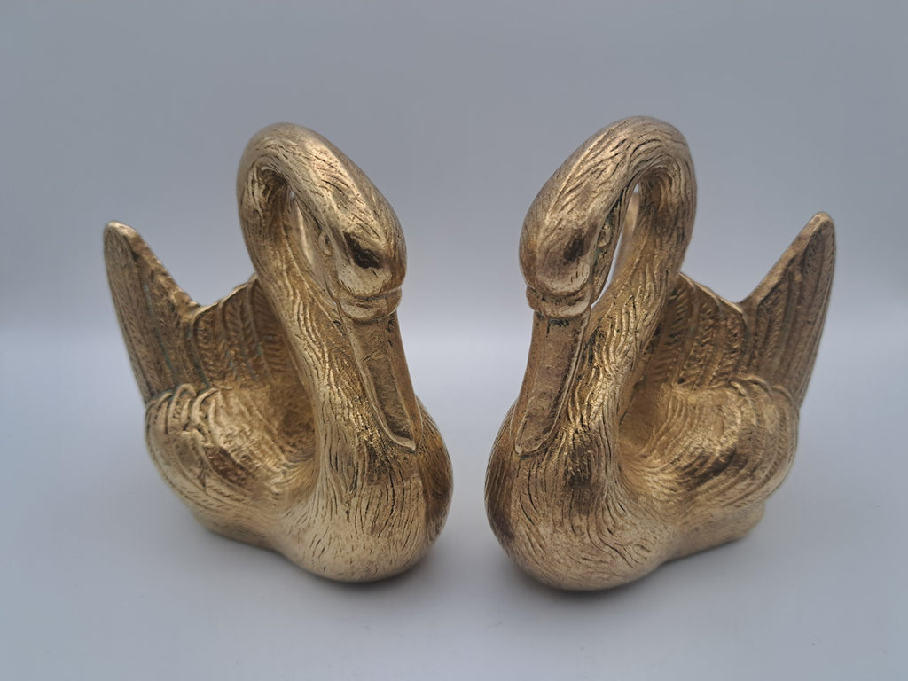 Pair of Solid Brass Swan Planters/ Figures