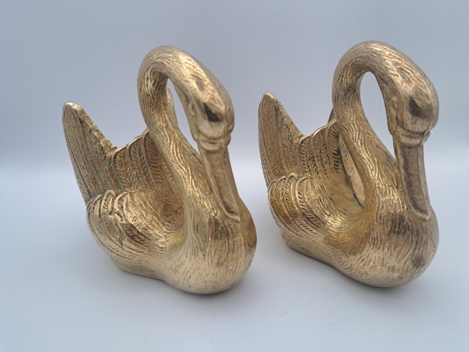 Pair of Solid Brass Swan Planters/ Figures