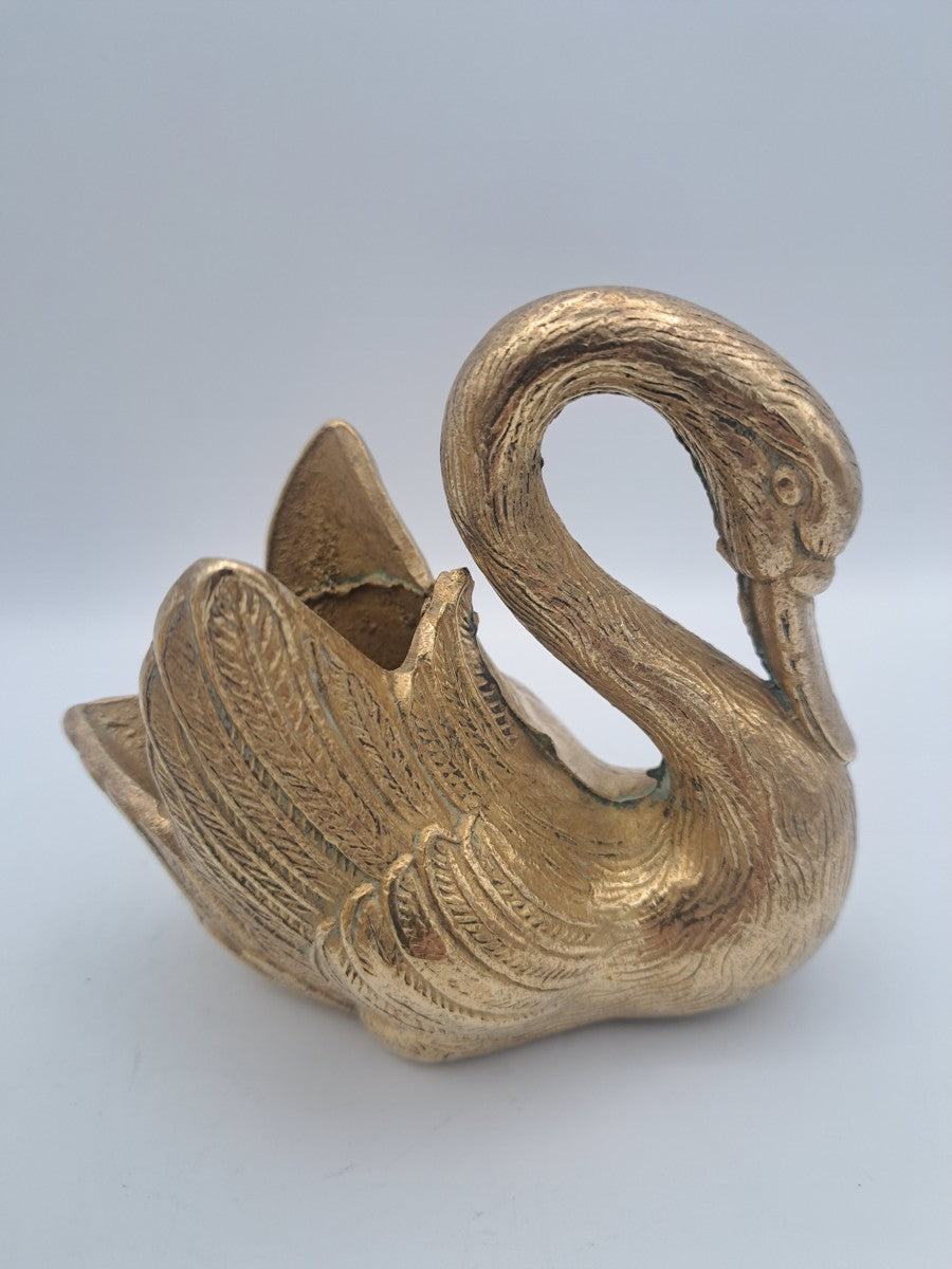 Pair of Solid Brass Swan Planters/ Figures