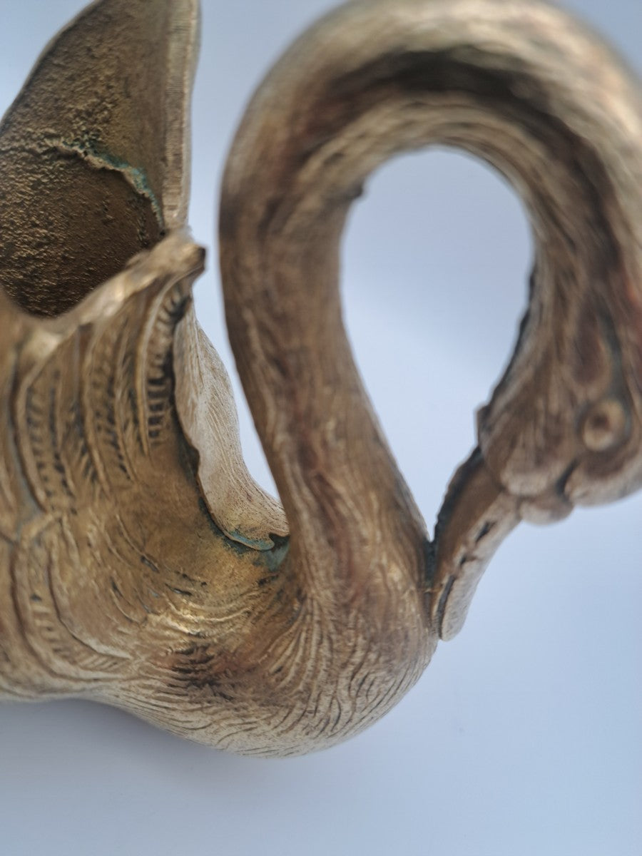 Pair of Solid Brass Swan Planters/ Figures