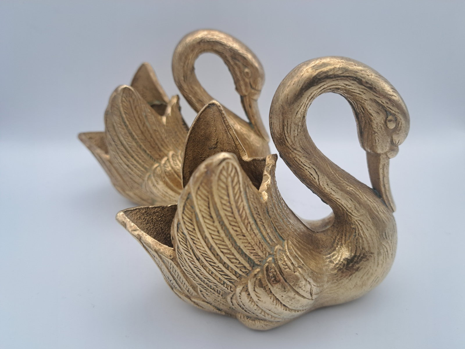 Pair of Solid Brass Swan Planters/ Figures