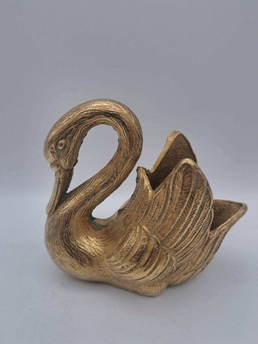 Pair of Solid Brass Swan Planters/ Figures