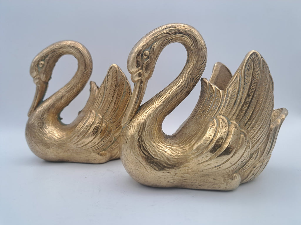 Pair of Solid Brass Swan Planters/ Figures