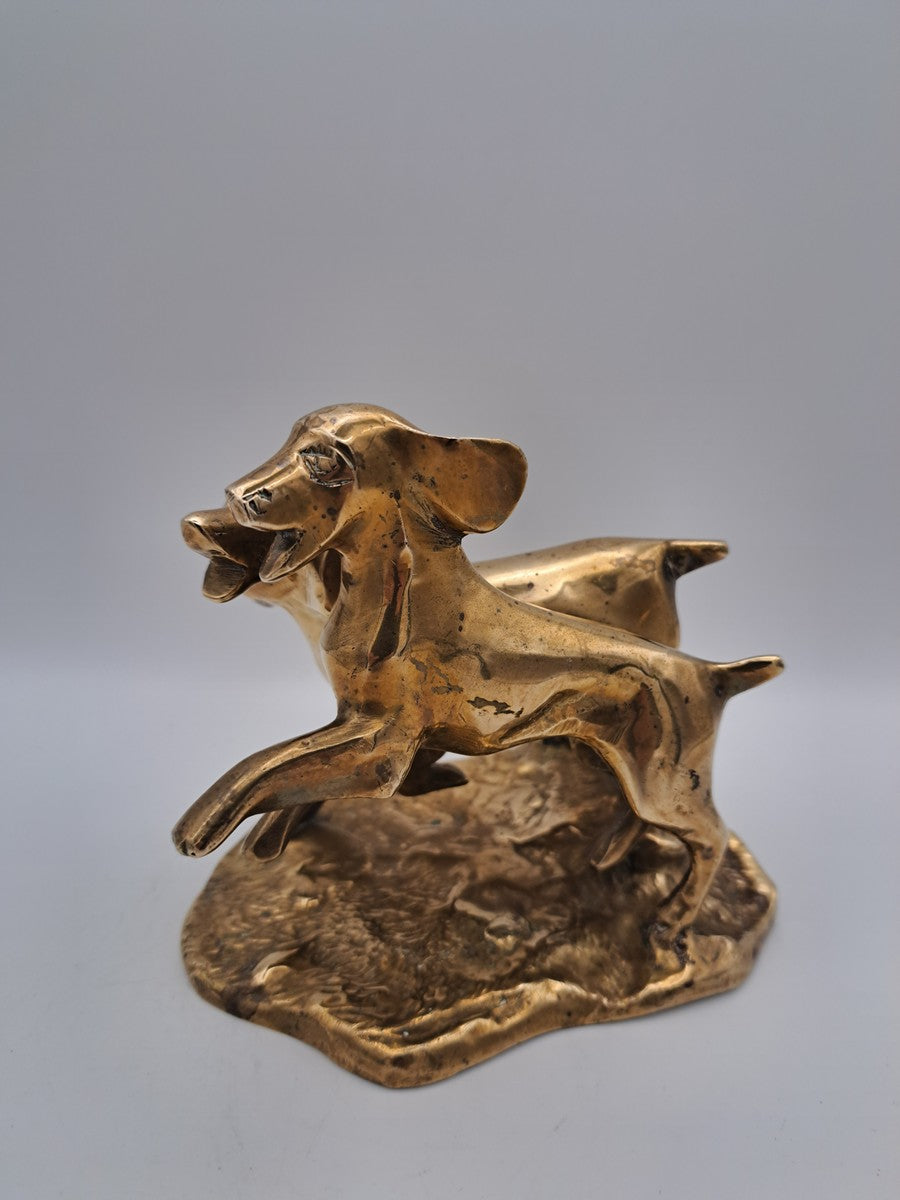 Solid Brass Running Dogs Figurine