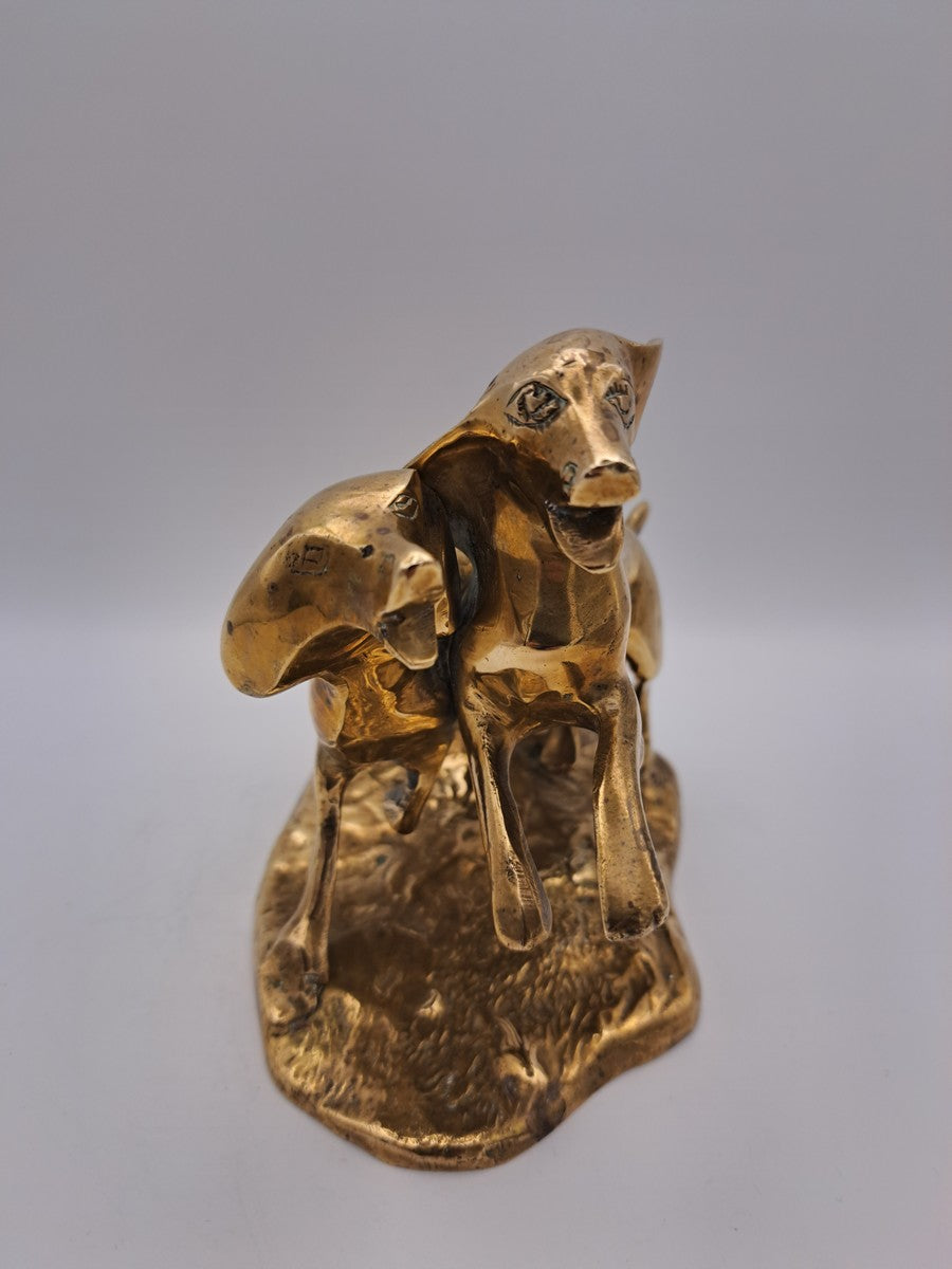 Solid Brass Running Dogs Figurine
