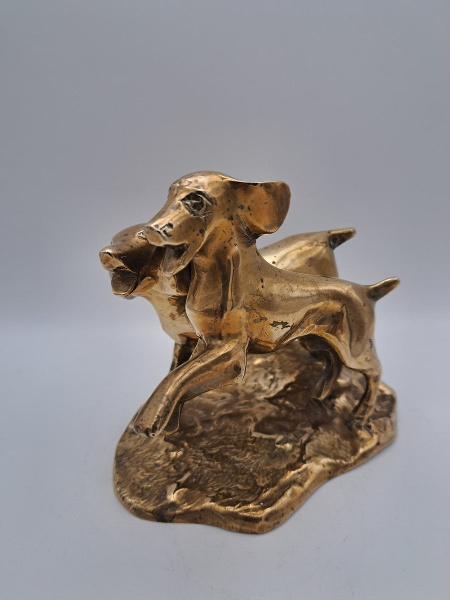 Solid Brass Running Dogs Figurine
