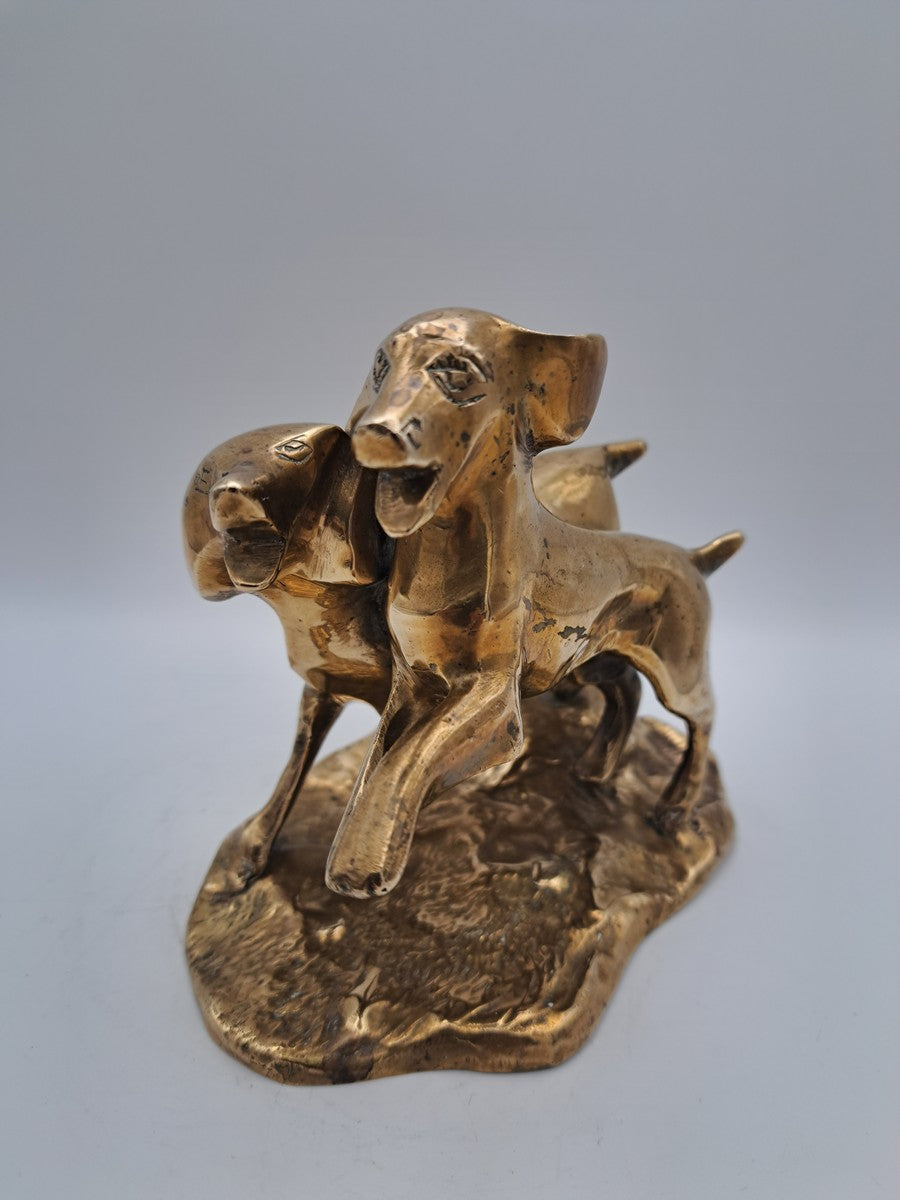Solid Brass Running Dogs Figurine
