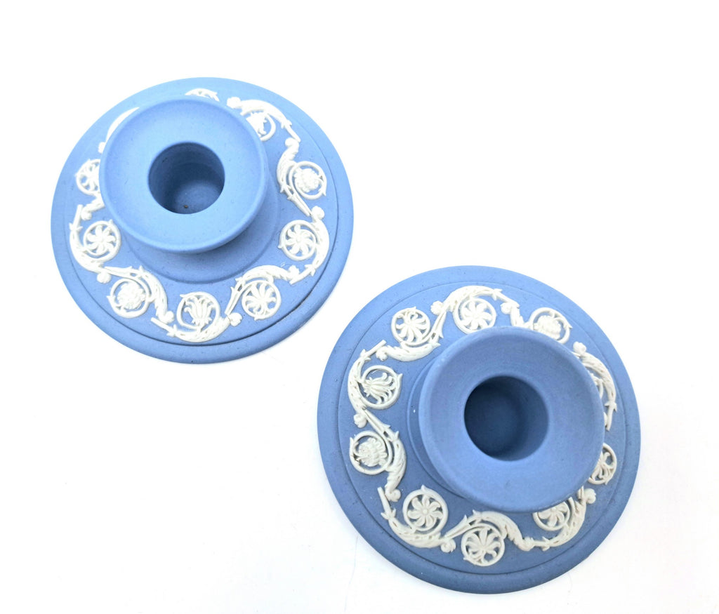 Pair of Vintage Wedgwood Pale Blue Jasperware Candle Holders