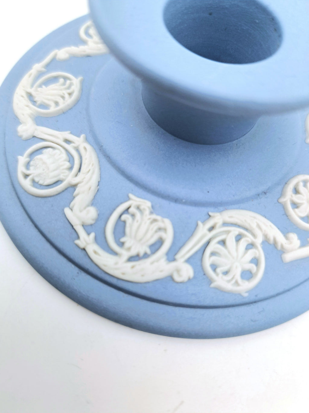 Pair of Vintage Wedgwood Pale Blue Jasperware Candle Holders