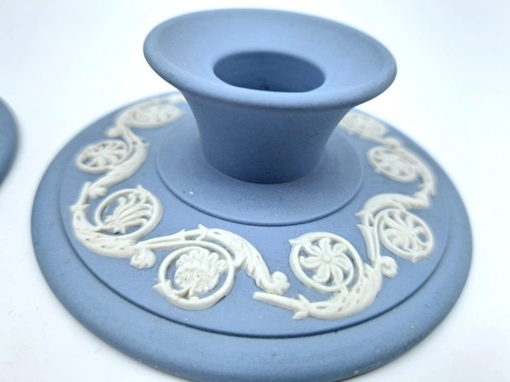 Pair of Vintage Wedgwood Pale Blue Jasperware Candle Holders
