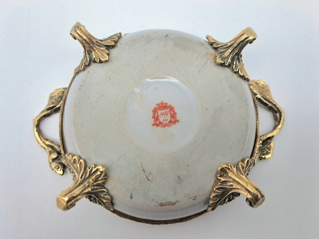 Vintage French Style Porcelain Bonbon Dish – Blue Crackle Glaze Mounted Footed Bowl