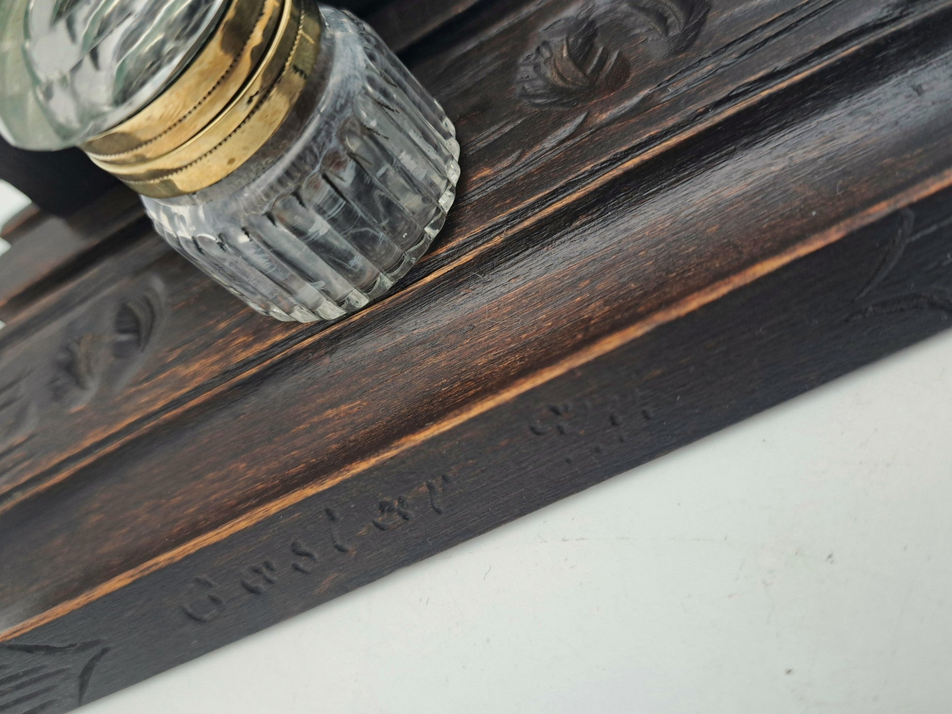Vintage Hand-Carved Wooden Stag Inkwell Desk Stand