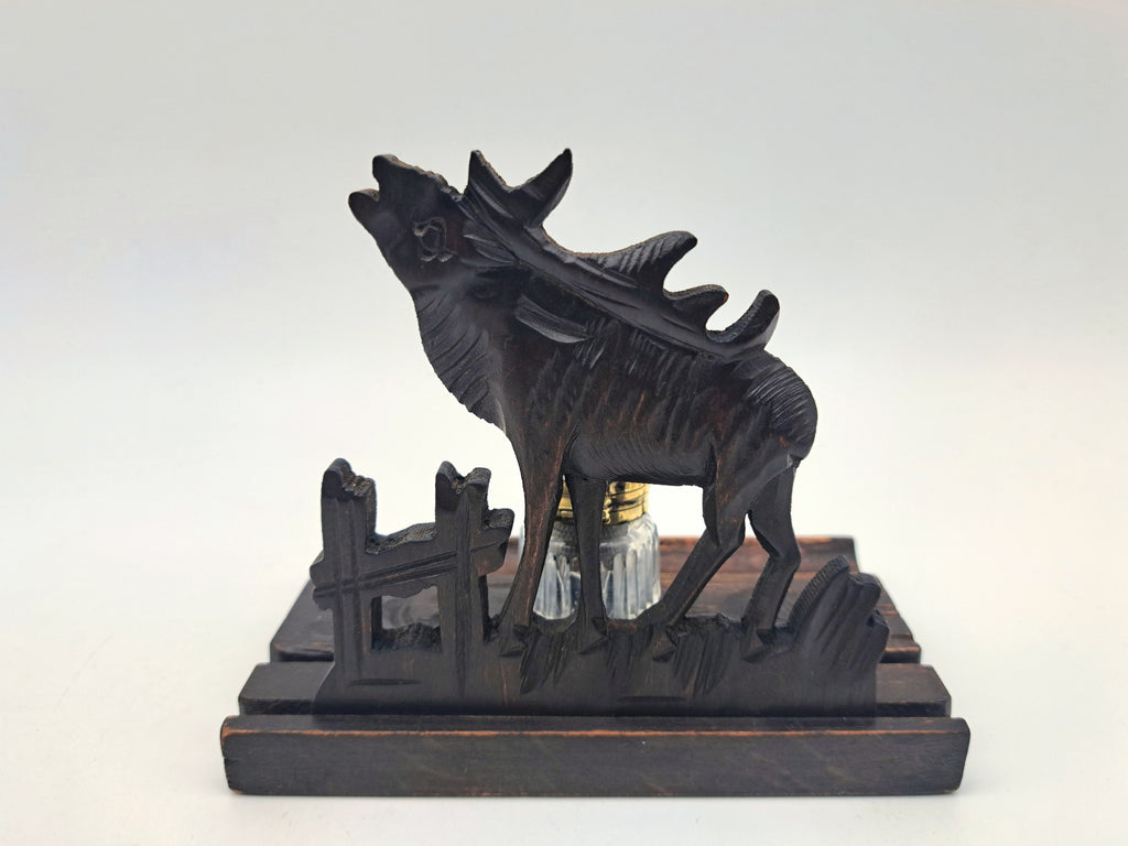 Vintage Hand-Carved Wooden Stag Inkwell Desk Stand