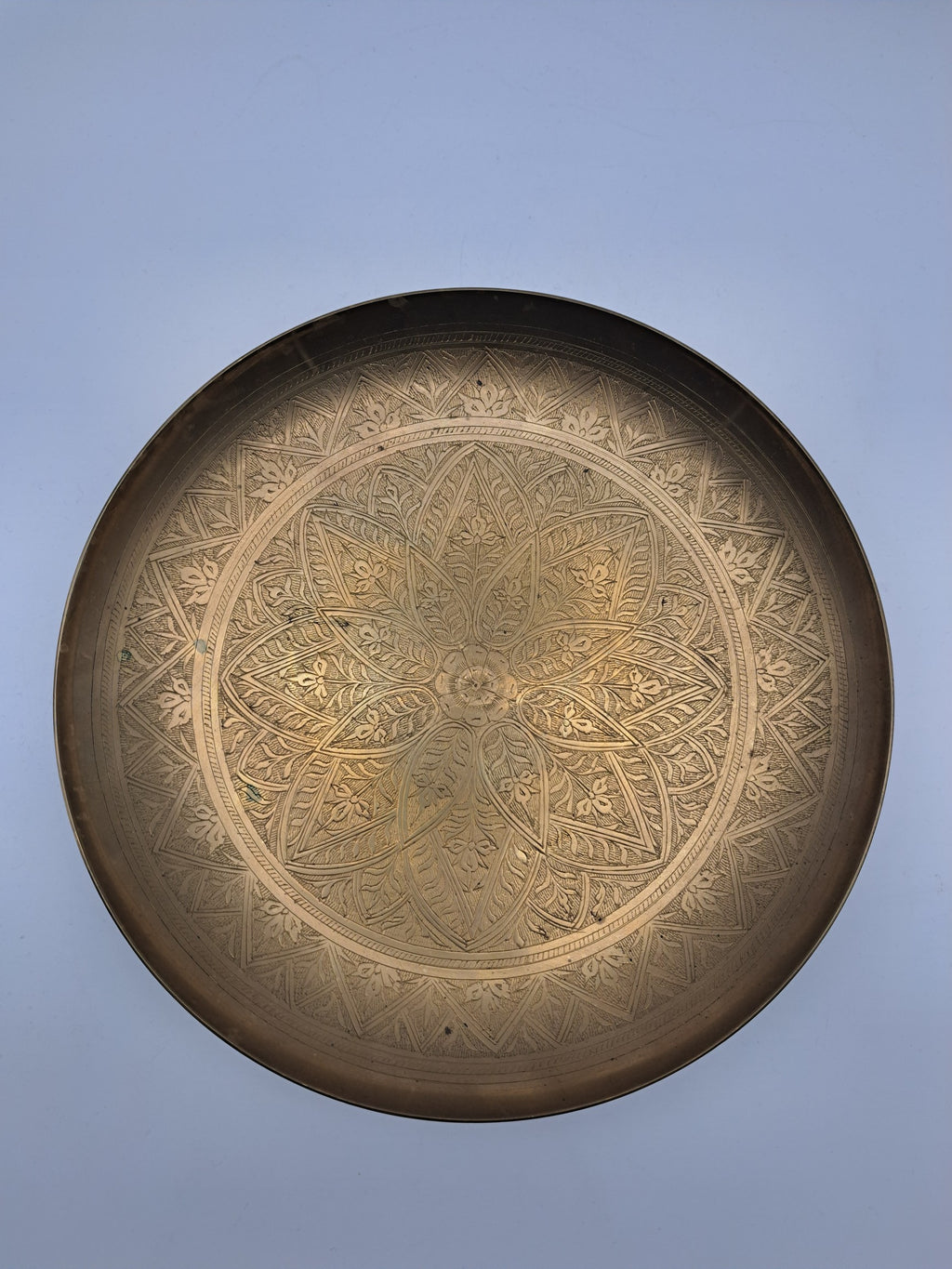 Vintage Etched Pedestal Brass Bowl / Middle Eastern Wall Hanging Tray