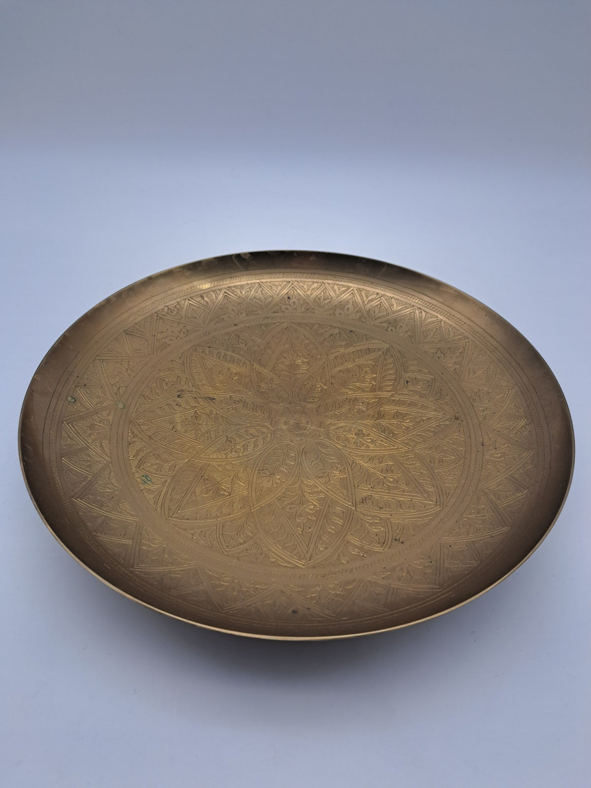 Vintage Etched Pedestal Brass Bowl / Middle Eastern Wall Hanging Tray
