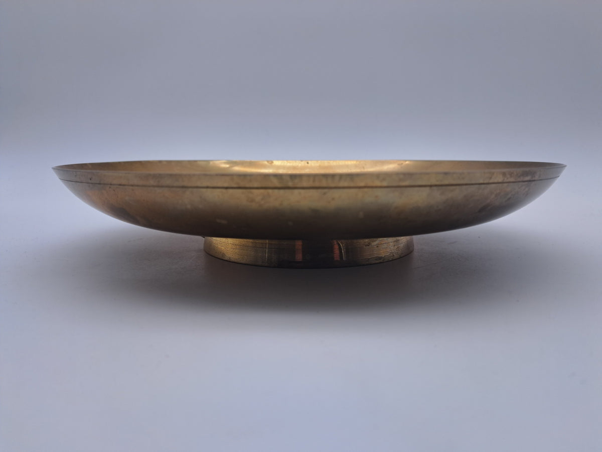 Vintage Etched Pedestal Brass Bowl / Middle Eastern Wall Hanging Tray