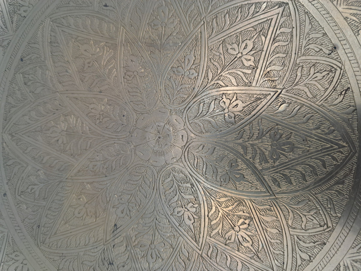 Vintage Etched Pedestal Brass Bowl / Middle Eastern Wall Hanging Tray
