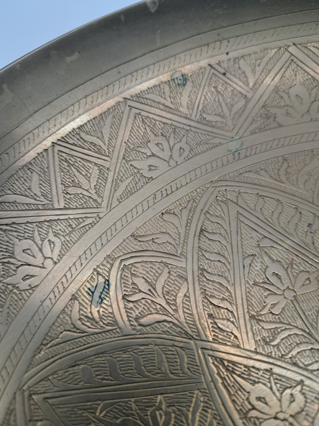 Vintage Etched Pedestal Brass Bowl / Middle Eastern Wall Hanging Tray