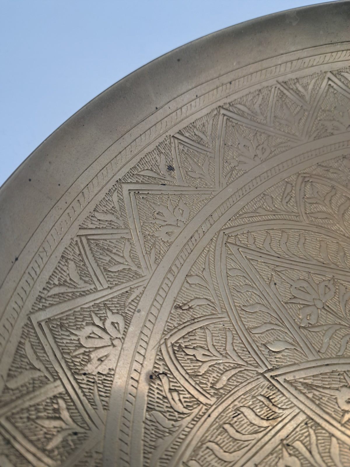 Vintage Etched Pedestal Brass Bowl / Middle Eastern Wall Hanging Tray