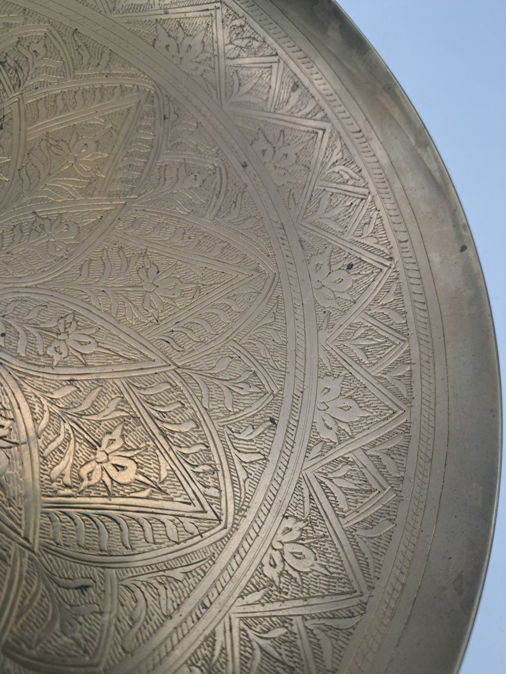 Vintage Etched Pedestal Brass Bowl / Middle Eastern Wall Hanging Tray