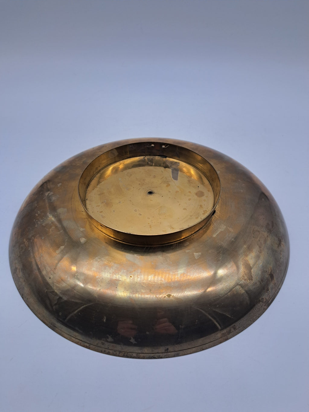 Vintage Etched Pedestal Brass Bowl / Middle Eastern Wall Hanging Tray