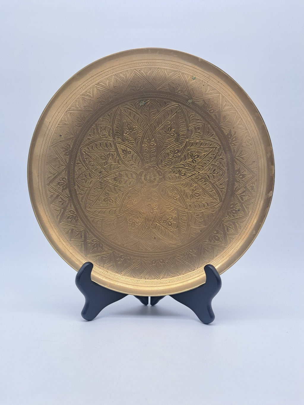 Vintage Etched Pedestal Brass Bowl / Middle Eastern Wall Hanging Tray