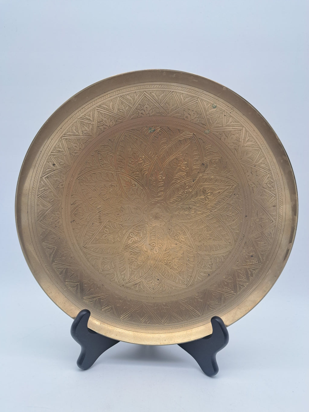Vintage Etched Pedestal Brass Bowl / Middle Eastern Wall Hanging Tray