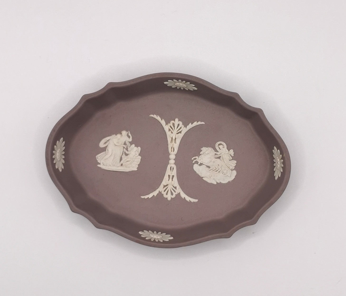 Vintage Wedgwood Lilac Jasperware Oval Scalloped Trinket Dish