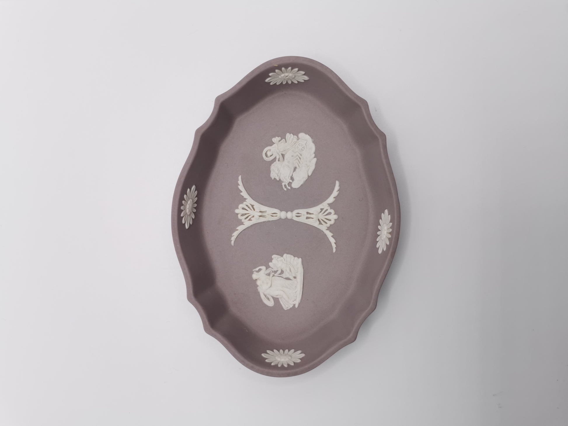 Vintage Wedgwood Lilac Jasperware Oval Scalloped Trinket Dish