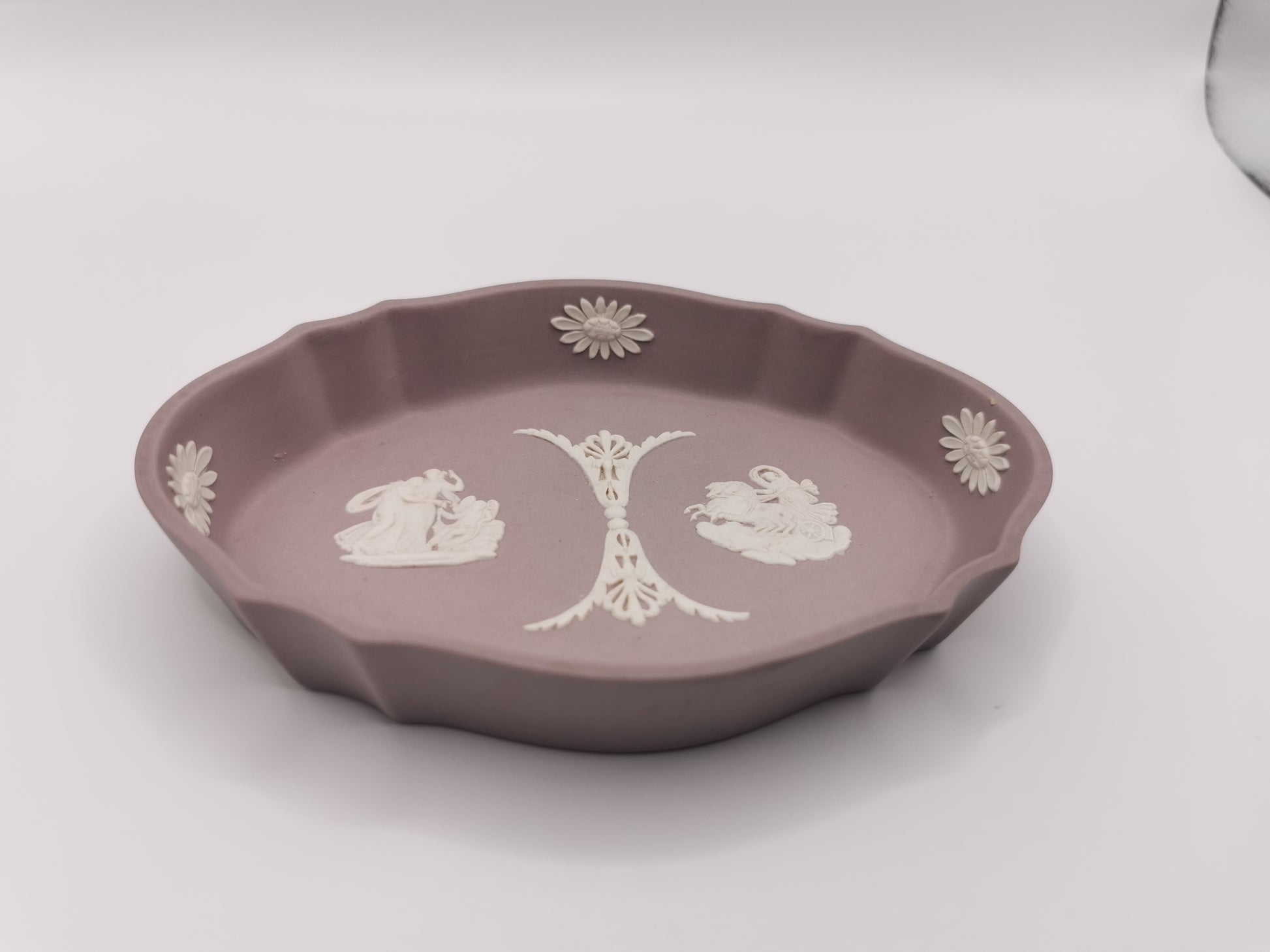 Vintage Wedgwood Lilac Jasperware Oval Scalloped Trinket Dish