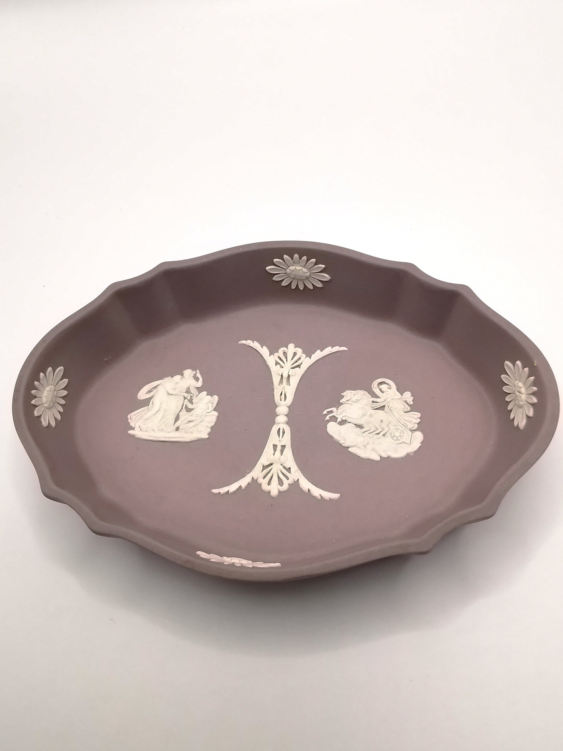 Vintage Wedgwood Lilac Jasperware Oval Scalloped Trinket Dish