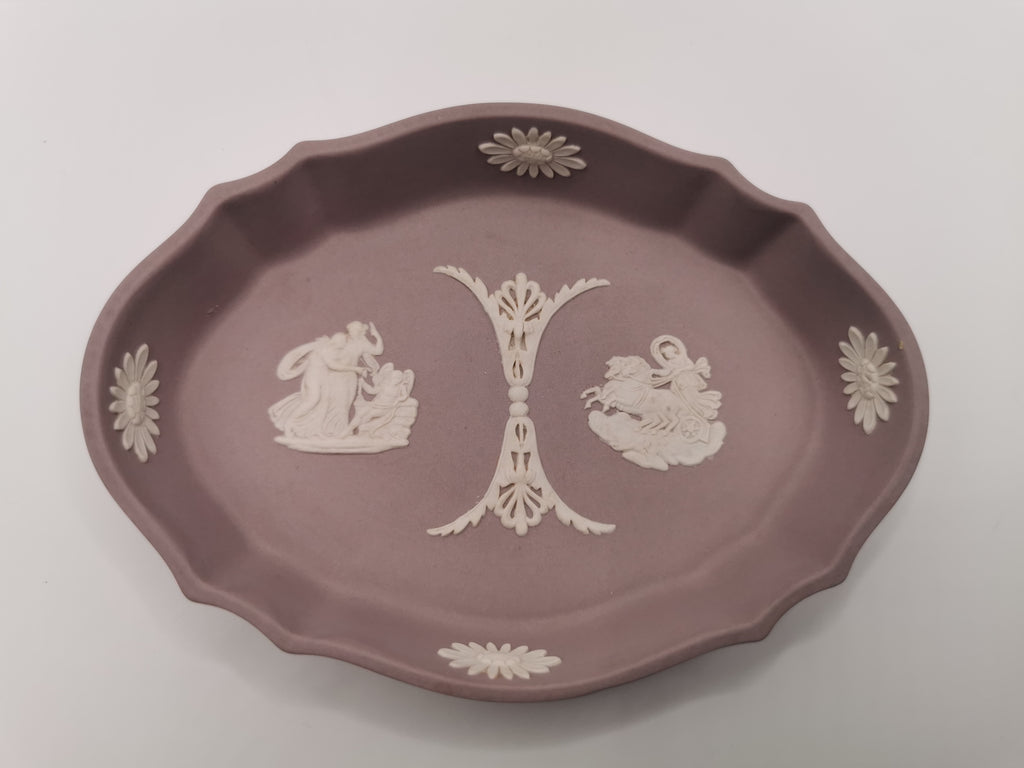Vintage Wedgwood Lilac Jasperware Oval Scalloped Trinket Dish