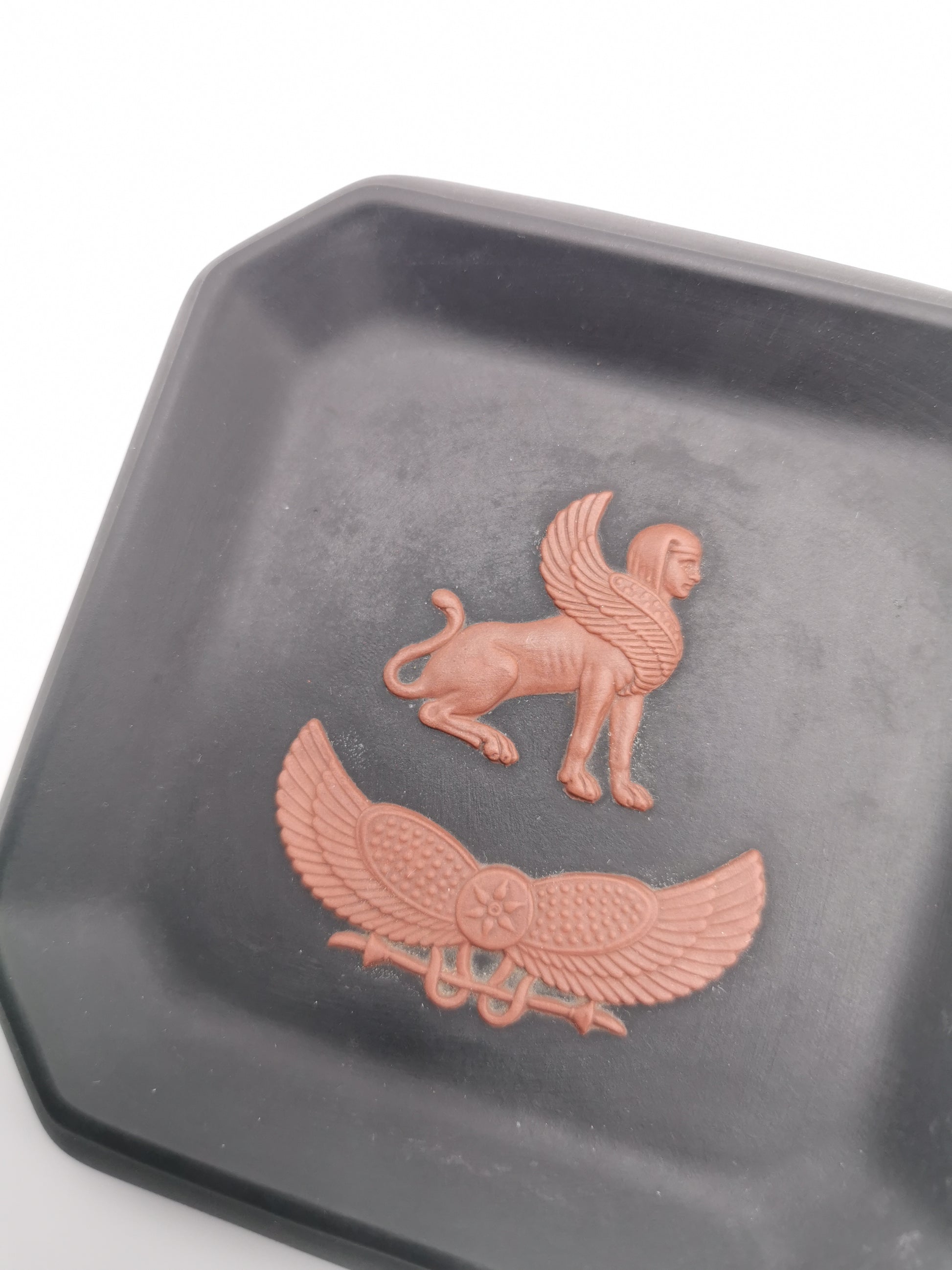 Wedgwood Black Basalt Egyptian Collection Sphinx Square Pin Tray / Trinket Dish