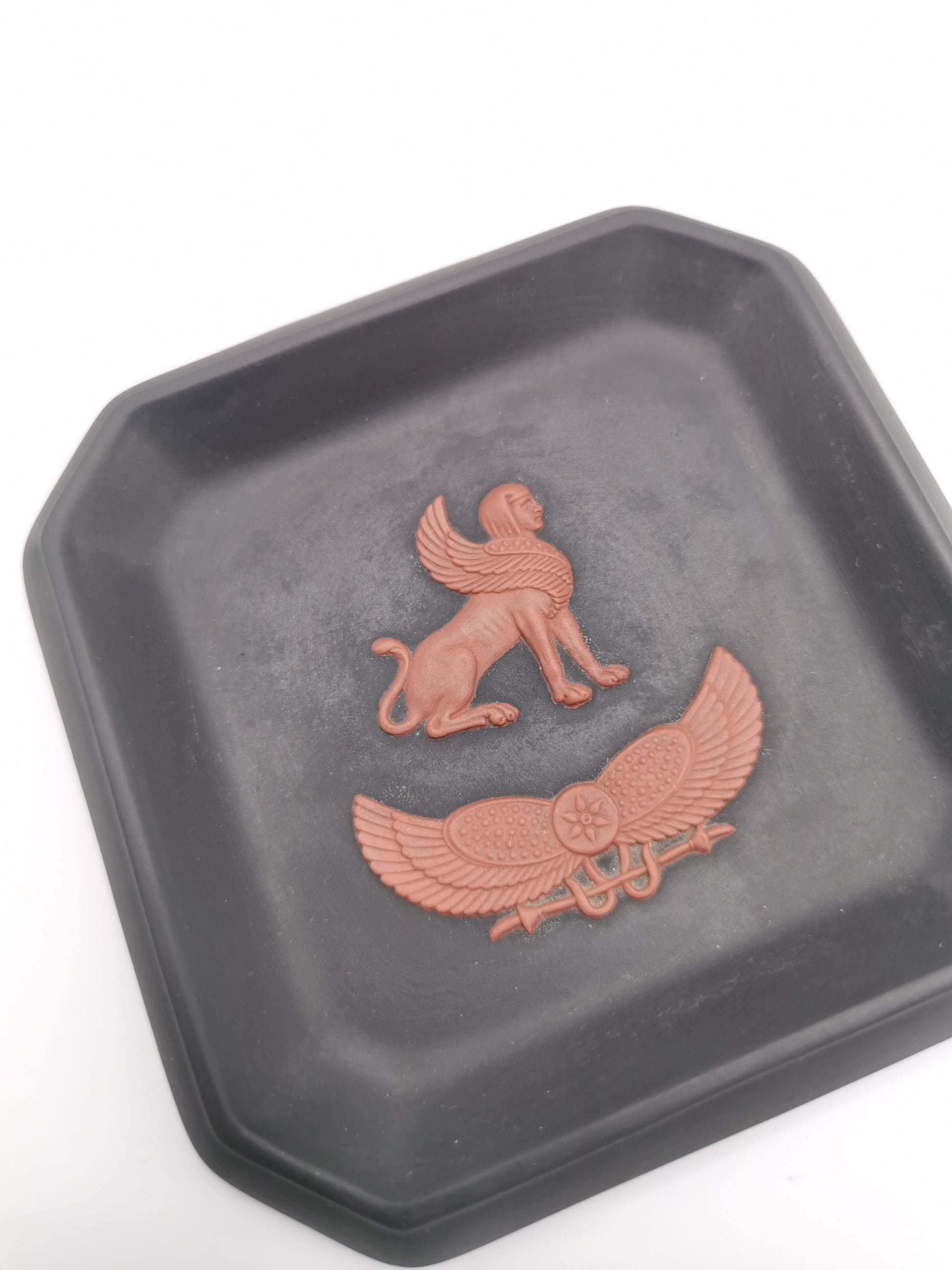 Wedgwood Black Basalt Egyptian Collection Sphinx Square Pin Tray / Trinket Dish