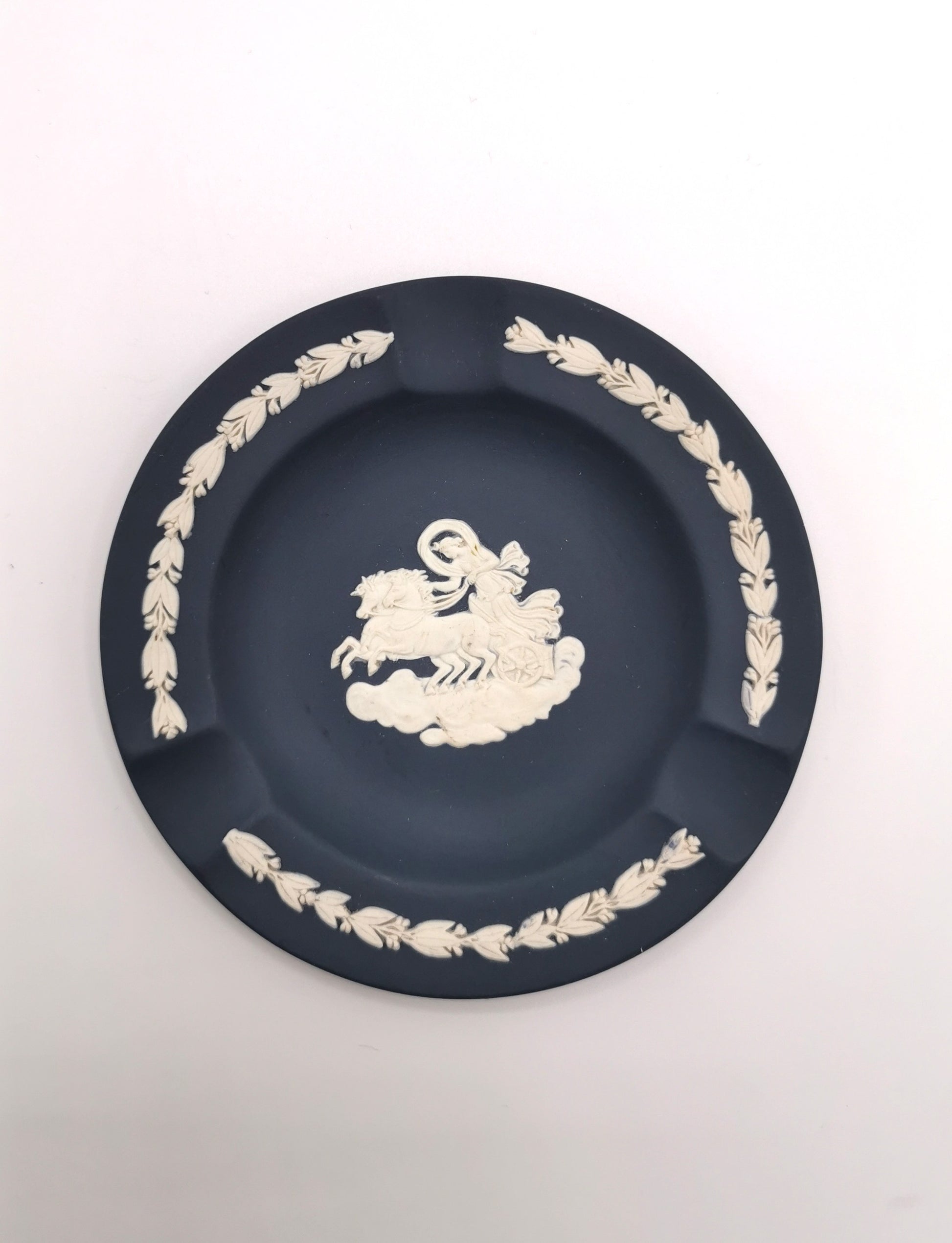 Vintage Wedgwood Portland Blue Jasperware Aurora Chariot Ashtray Pin Dish