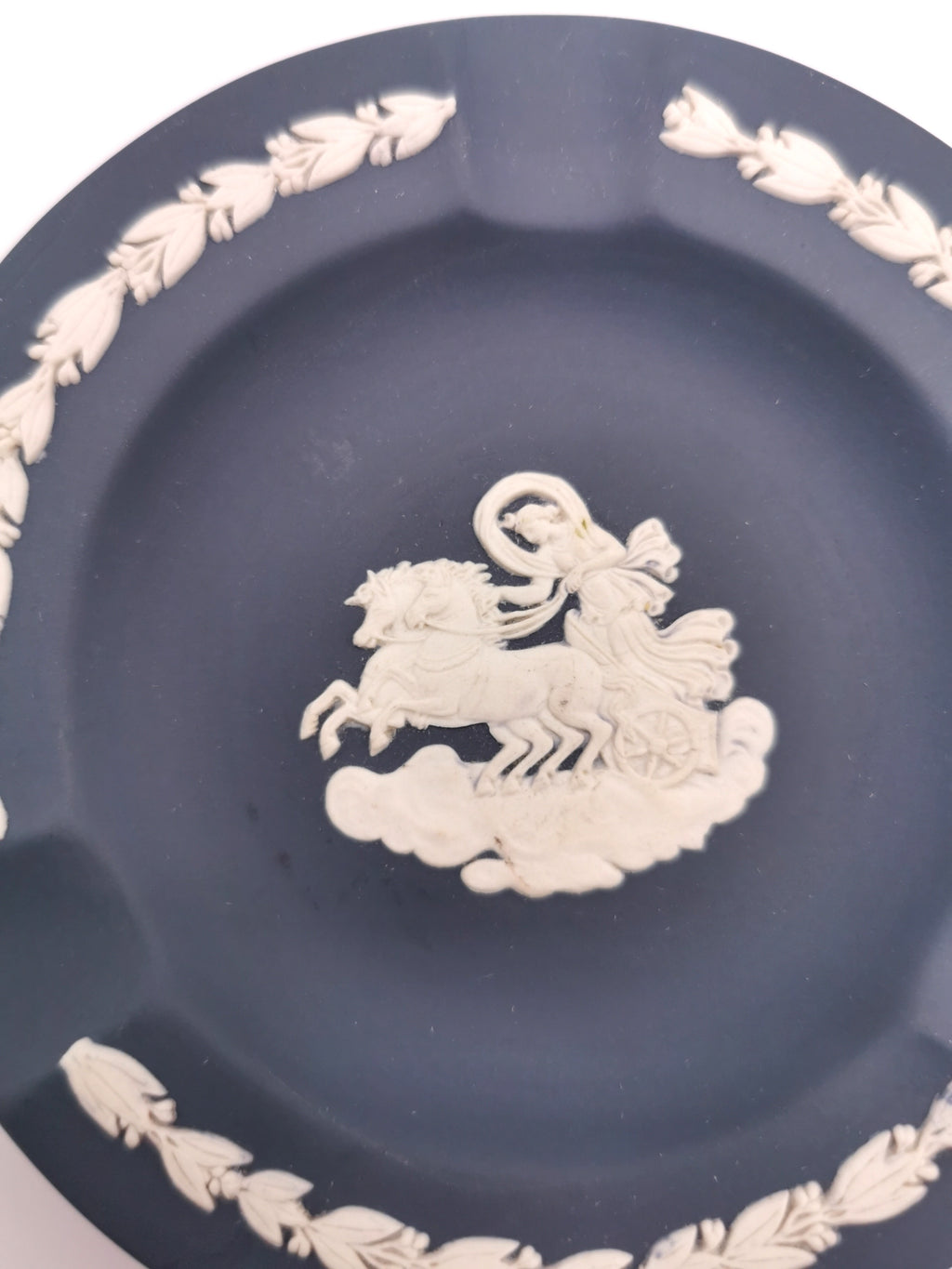 Vintage Wedgwood Portland Blue Jasperware Aurora Chariot Ashtray Pin Dish