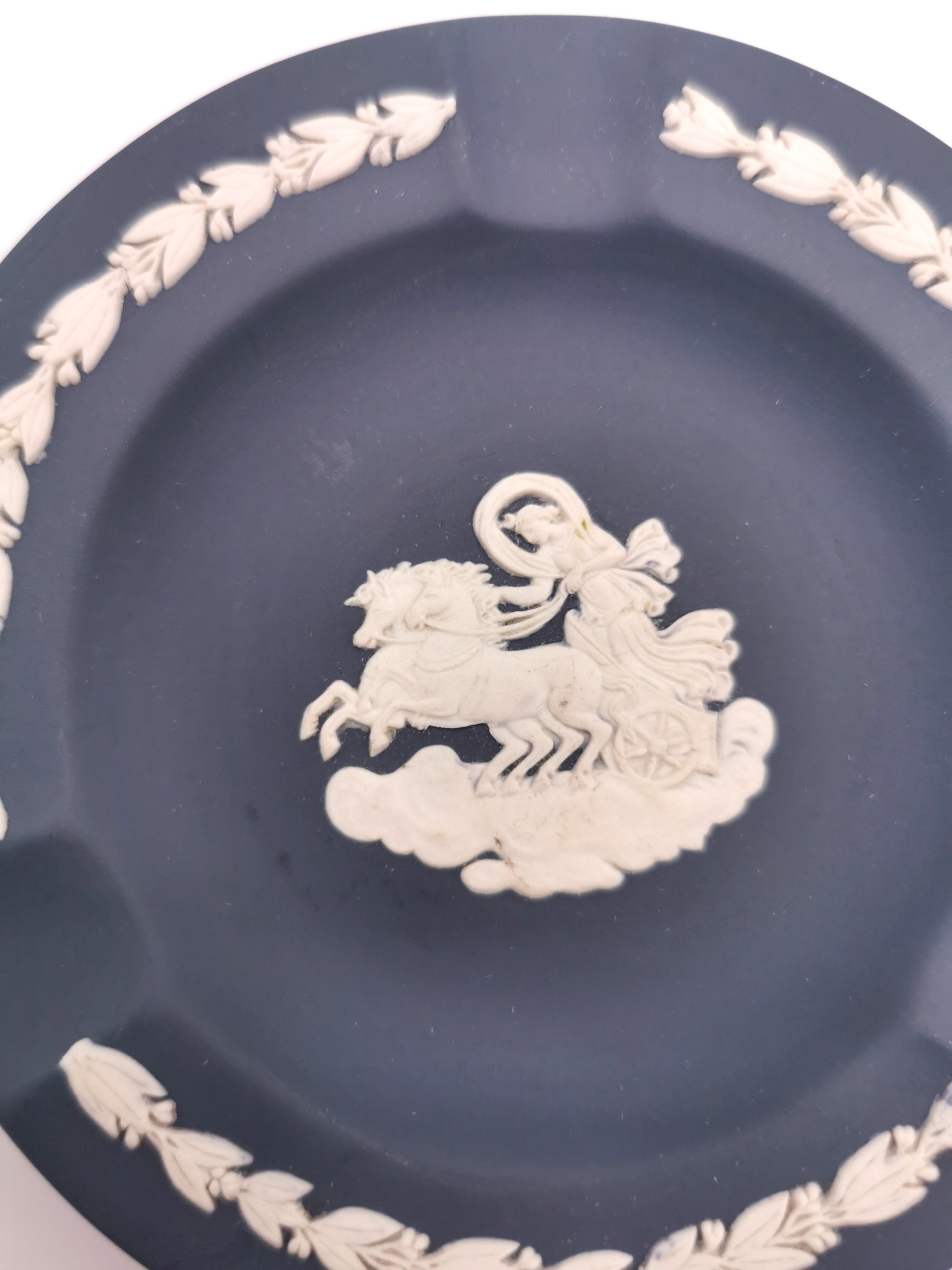 Vintage Wedgwood Portland Blue Jasperware Aurora Chariot Ashtray Pin Dish