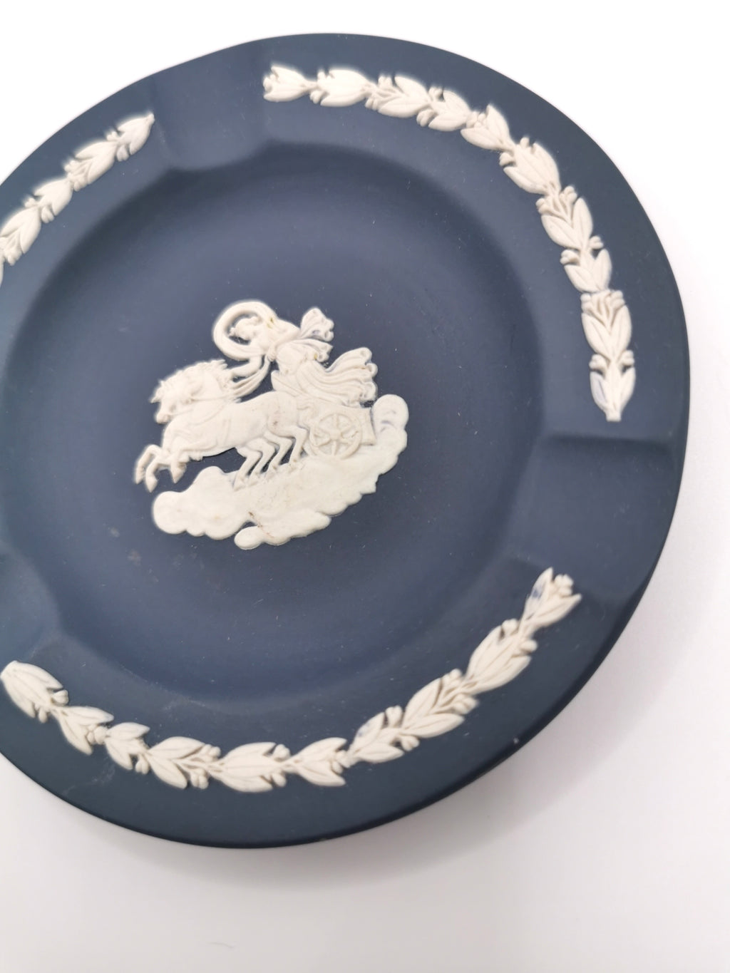 Vintage Wedgwood Portland Blue Jasperware Aurora Chariot Ashtray Pin Dish