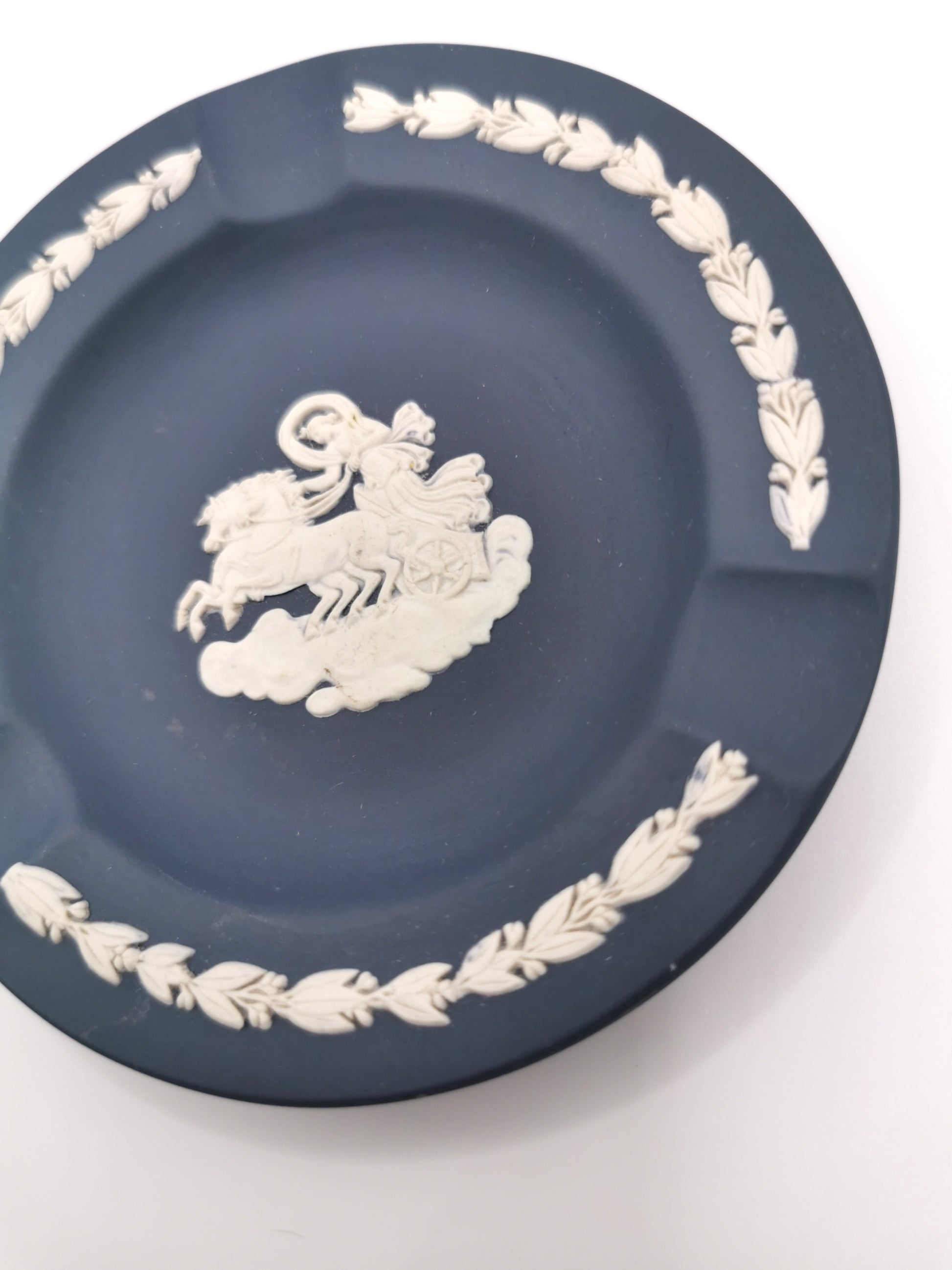 Vintage Wedgwood Portland Blue Jasperware Aurora Chariot Ashtray Pin Dish